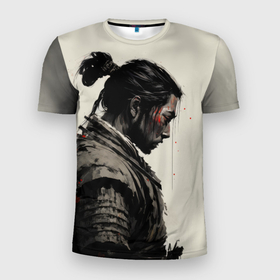 Мужская футболка 3D Slim с принтом Самурай   Ghost of Thusima в городе Новоалтайск, 100% полиэстер с улучшенными характеристиками | приталенный силуэт, круглая горловина, широкие плечи, сужается к линии бедра | Тематика изображения на принте: 