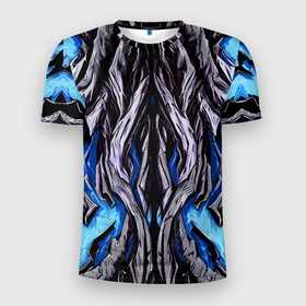 Мужская футболка 3D Slim с принтом Камень и синяя энергия в Курске, 100% полиэстер с улучшенными характеристиками | приталенный силуэт, круглая горловина, широкие плечи, сужается к линии бедра | 