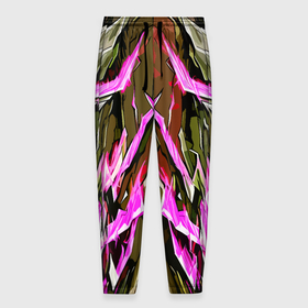 Мужские брюки 3D с принтом Камень и агрессивные розовые полосы в Санкт-Петербурге, 100% полиэстер | манжеты по низу, эластичный пояс регулируется шнурком, по бокам два кармана без застежек, внутренняя часть кармана из мелкой сетки | 