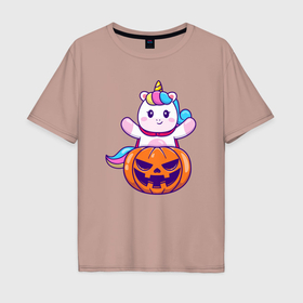 Мужская футболка хлопок Oversize с принтом Единорог и хэллоуин в Курске, 100% хлопок | свободный крой, круглый ворот, “спинка” длиннее передней части | 