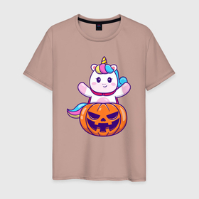 Мужская футболка хлопок с принтом Единорог и хэллоуин в Тюмени, 100% хлопок | прямой крой, круглый вырез горловины, длина до линии бедер, слегка спущенное плечо. | 