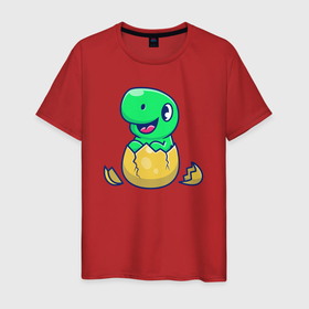 Мужская футболка хлопок с принтом Рождение динозавра , 100% хлопок | прямой крой, круглый вырез горловины, длина до линии бедер, слегка спущенное плечо. | 