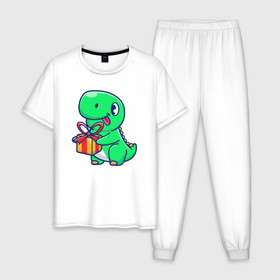 Мужская пижама хлопок с принтом Динозавр с подарком в Екатеринбурге, 100% хлопок | брюки и футболка прямого кроя, без карманов, на брюках мягкая резинка на поясе и по низу штанин
 | 