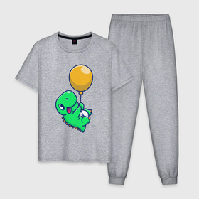 Мужская пижама хлопок с принтом Динозаврик с шариком в Курске, 100% хлопок | брюки и футболка прямого кроя, без карманов, на брюках мягкая резинка на поясе и по низу штанин
 | 