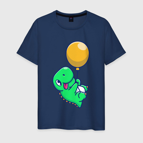 Мужская футболка хлопок с принтом Динозаврик с шариком в Санкт-Петербурге, 100% хлопок | прямой крой, круглый вырез горловины, длина до линии бедер, слегка спущенное плечо. | 