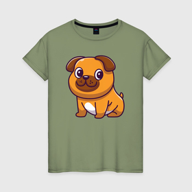 Женская футболка хлопок с принтом Милая собачка в Новосибирске, 100% хлопок | прямой крой, круглый вырез горловины, длина до линии бедер, слегка спущенное плечо | 