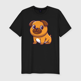 Мужская футболка хлопок Slim с принтом Милая собачка в Курске, 92% хлопок, 8% лайкра | приталенный силуэт, круглый вырез ворота, длина до линии бедра, короткий рукав | 