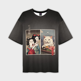 Мужская футболка oversize 3D с принтом Кот   мем в японской стилистике в Петрозаводске,  |  | 