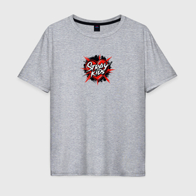 Мужская футболка хлопок Oversize с принтом Stray Kids hearts , 100% хлопок | свободный крой, круглый ворот, “спинка” длиннее передней части | 