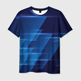 Мужская футболка 3D с принтом Blue background в Курске, 100% полиэфир | прямой крой, круглый вырез горловины, длина до линии бедер | 
