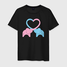 Мужская футболка хлопок с принтом Elephants love в Белгороде, 100% хлопок | прямой крой, круглый вырез горловины, длина до линии бедер, слегка спущенное плечо. | 