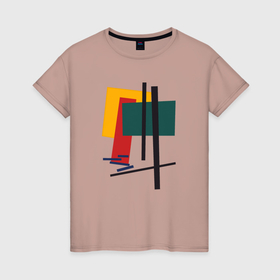 Женская футболка хлопок с принтом Фигуры супрематизм искусство авангарда в Санкт-Петербурге, 100% хлопок | прямой крой, круглый вырез горловины, длина до линии бедер, слегка спущенное плечо | 