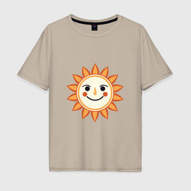 Мужская футболка хлопок Oversize с принтом Улыбающееся простое мультяшное солнце в Белгороде, 100% хлопок | свободный крой, круглый ворот, “спинка” длиннее передней части | 