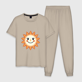 Мужская пижама хлопок с принтом Улыбающееся простое мультяшное солнце в Екатеринбурге, 100% хлопок | брюки и футболка прямого кроя, без карманов, на брюках мягкая резинка на поясе и по низу штанин
 | 