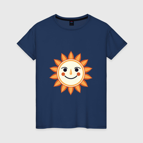 Женская футболка хлопок с принтом Улыбающееся простое мультяшное солнце в Екатеринбурге, 100% хлопок | прямой крой, круглый вырез горловины, длина до линии бедер, слегка спущенное плечо | 
