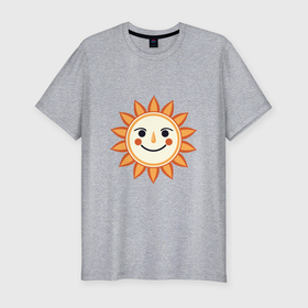 Мужская футболка хлопок Slim с принтом Улыбающееся простое мультяшное солнце в Тюмени, 92% хлопок, 8% лайкра | приталенный силуэт, круглый вырез ворота, длина до линии бедра, короткий рукав | 