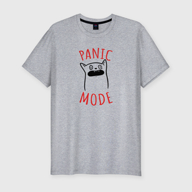 Мужская футболка хлопок Slim с принтом Panic mode cat в Белгороде, 92% хлопок, 8% лайкра | приталенный силуэт, круглый вырез ворота, длина до линии бедра, короткий рукав | 