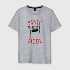 Мужская футболка хлопок с принтом Panic mode cat в Белгороде, 100% хлопок | прямой крой, круглый вырез горловины, длина до линии бедер, слегка спущенное плечо. | 