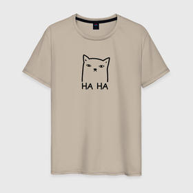 Мужская футболка хлопок с принтом Cat ha ha black в Кировске, 100% хлопок | прямой крой, круглый вырез горловины, длина до линии бедер, слегка спущенное плечо. | 