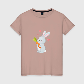 Женская футболка хлопок с принтом Зайка и морковка. Любовь морковь в Екатеринбурге, 100% хлопок | прямой крой, круглый вырез горловины, длина до линии бедер, слегка спущенное плечо | 