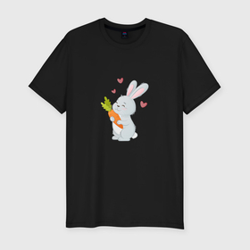 Мужская футболка хлопок Slim с принтом Зайка и морковка. Любовь морковь в Курске, 92% хлопок, 8% лайкра | приталенный силуэт, круглый вырез ворота, длина до линии бедра, короткий рукав | Тематика изображения на принте: 