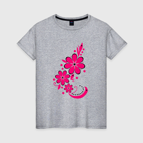 Женская футболка хлопок с принтом Стилизованный цветок розовый в Тюмени, 100% хлопок | прямой крой, круглый вырез горловины, длина до линии бедер, слегка спущенное плечо | 
