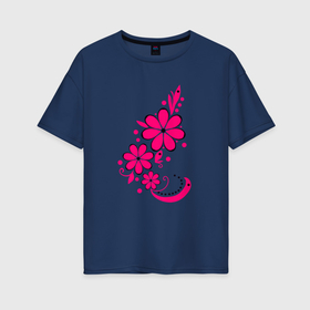 Женская футболка хлопок Oversize с принтом Стилизованный цветок розовый в Кировске, 100% хлопок | свободный крой, круглый ворот, спущенный рукав, длина до линии бедер
 | 