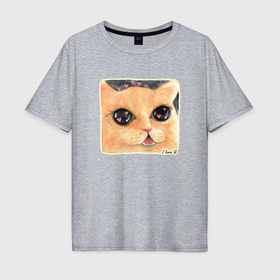 Мужская футболка хлопок Oversize с принтом Влюбленный кот в Курске, 100% хлопок | свободный крой, круглый ворот, “спинка” длиннее передней части | Тематика изображения на принте: 