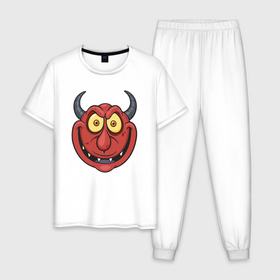 Мужская пижама хлопок с принтом Милый дьяволёнок , 100% хлопок | брюки и футболка прямого кроя, без карманов, на брюках мягкая резинка на поясе и по низу штанин
 | 