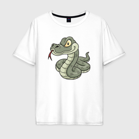 Мужская футболка хлопок Oversize с принтом Cute snake в Екатеринбурге, 100% хлопок | свободный крой, круглый ворот, “спинка” длиннее передней части | 