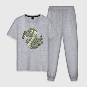 Мужская пижама хлопок с принтом Cute snake в Тюмени, 100% хлопок | брюки и футболка прямого кроя, без карманов, на брюках мягкая резинка на поясе и по низу штанин
 | 