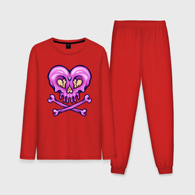 Мужская пижама с лонгсливом хлопок с принтом Розовое сердце и кости ,  |  | 