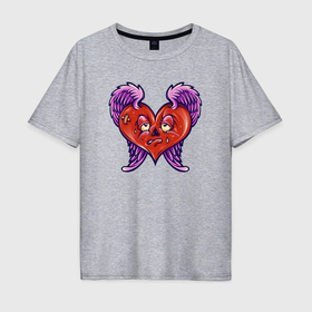 Мужская футболка хлопок Oversize с принтом Грустное ангельское сердце в Белгороде, 100% хлопок | свободный крой, круглый ворот, “спинка” длиннее передней части | 