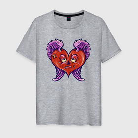Мужская футболка хлопок с принтом Грустное ангельское сердце в Екатеринбурге, 100% хлопок | прямой крой, круглый вырез горловины, длина до линии бедер, слегка спущенное плечо. | 