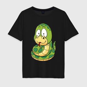 Мужская футболка хлопок Oversize с принтом Зелёная змейка , 100% хлопок | свободный крой, круглый ворот, “спинка” длиннее передней части | 