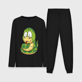 Мужская пижама с лонгсливом хлопок с принтом Зелёная змейка ,  |  | Тематика изображения на принте: 