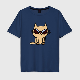 Мужская футболка хлопок Oversize с принтом Злобный кот в Петрозаводске, 100% хлопок | свободный крой, круглый ворот, “спинка” длиннее передней части | 