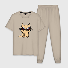 Мужская пижама хлопок с принтом Злобный кот в Петрозаводске, 100% хлопок | брюки и футболка прямого кроя, без карманов, на брюках мягкая резинка на поясе и по низу штанин
 | 