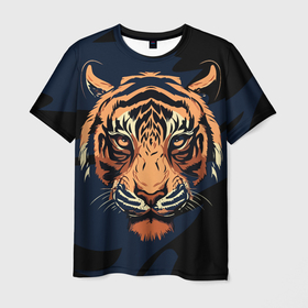 Мужская футболка 3D с принтом Суровый тигр в Санкт-Петербурге, 100% полиэфир | прямой крой, круглый вырез горловины, длина до линии бедер | 