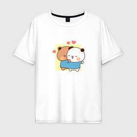 Мужская футболка хлопок Oversize с принтом Влюбленные мишки объятия в Белгороде, 100% хлопок | свободный крой, круглый ворот, “спинка” длиннее передней части | 