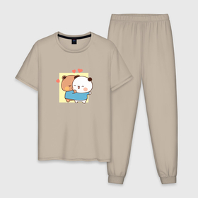 Мужская пижама хлопок с принтом Влюбленные мишки объятия в Тюмени, 100% хлопок | брюки и футболка прямого кроя, без карманов, на брюках мягкая резинка на поясе и по низу штанин
 | 