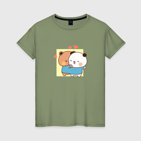 Женская футболка хлопок с принтом Влюбленные мишки объятия в Кировске, 100% хлопок | прямой крой, круглый вырез горловины, длина до линии бедер, слегка спущенное плечо | 