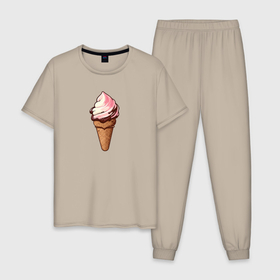 Мужская пижама хлопок с принтом Вкусная мороженка , 100% хлопок | брюки и футболка прямого кроя, без карманов, на брюках мягкая резинка на поясе и по низу штанин
 | 