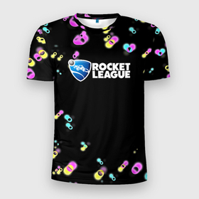 Мужская футболка 3D Slim с принтом Rocket League game в Тюмени, 100% полиэстер с улучшенными характеристиками | приталенный силуэт, круглая горловина, широкие плечи, сужается к линии бедра | 