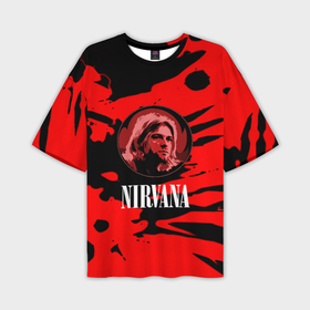 Мужская футболка oversize 3D с принтом Nirvana красные краски рок бенд в Белгороде,  |  | Тематика изображения на принте: 