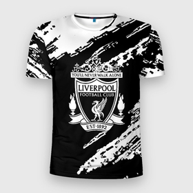 Мужская футболка 3D Slim с принтом Liverpool белые краски текстура в Екатеринбурге, 100% полиэстер с улучшенными характеристиками | приталенный силуэт, круглая горловина, широкие плечи, сужается к линии бедра | Тематика изображения на принте: 