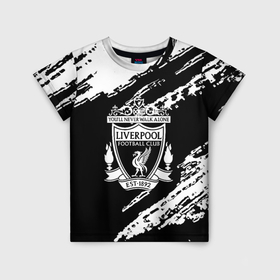 Детская футболка 3D с принтом Liverpool белые краски текстура в Екатеринбурге, 100% гипоаллергенный полиэфир | прямой крой, круглый вырез горловины, длина до линии бедер, чуть спущенное плечо, ткань немного тянется | 