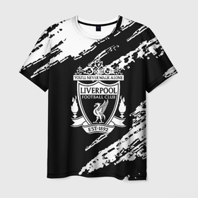 Мужская футболка 3D с принтом Liverpool белые краски текстура в Тюмени, 100% полиэфир | прямой крой, круглый вырез горловины, длина до линии бедер | 