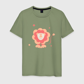 Мужская футболка хлопок с принтом Львенок Лео в Курске, 100% хлопок | прямой крой, круглый вырез горловины, длина до линии бедер, слегка спущенное плечо. | 