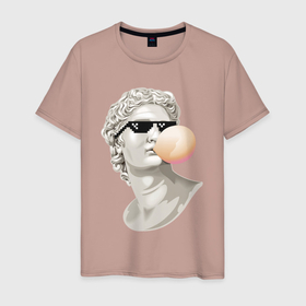 Мужская футболка хлопок с принтом Статуя Давида жвачка очки в Белгороде, 100% хлопок | прямой крой, круглый вырез горловины, длина до линии бедер, слегка спущенное плечо. | 